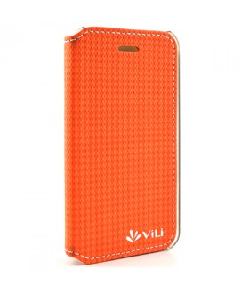 Vili Plaid Style Flip Θήκη iPhone 4 & 4S Πορτοκαλί